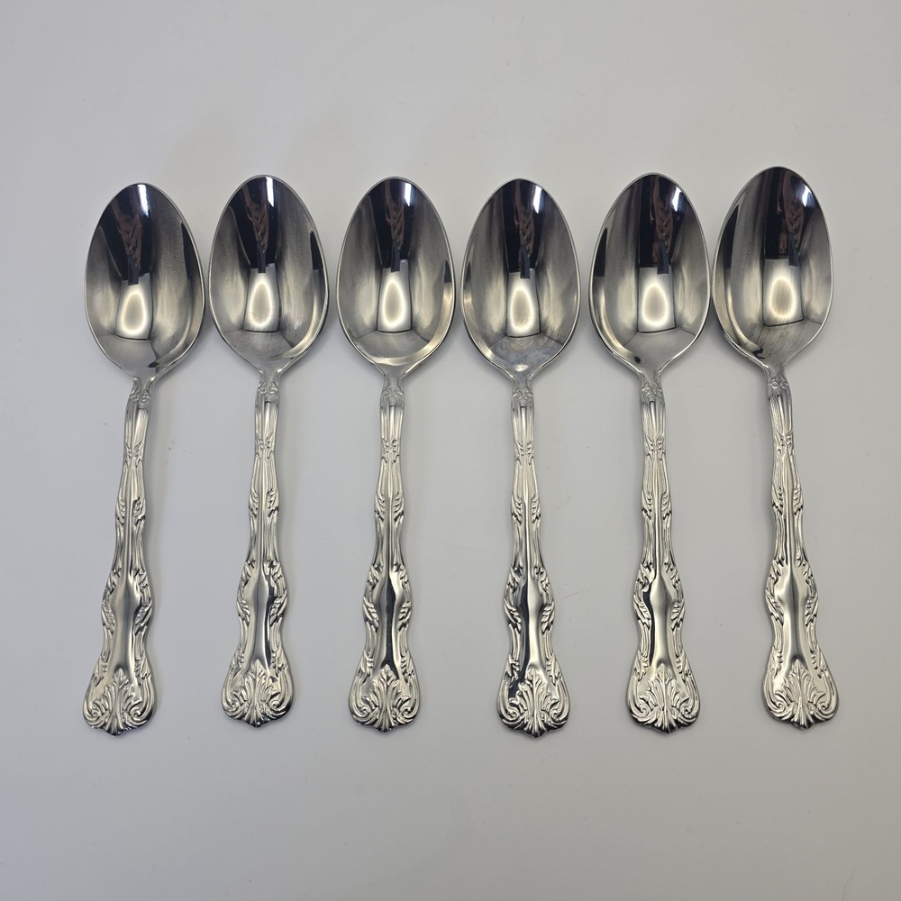 Reed & Barton Victoria Stainless Flatware 6 Oval Place Spoons 7 1/4" USA
